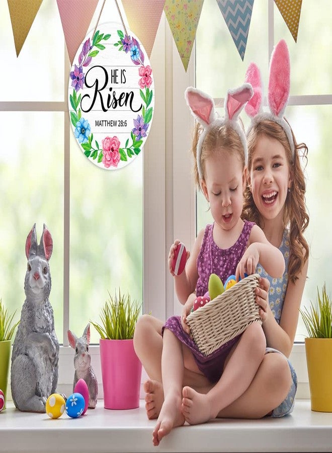 FLYAB He is Risen Decor Sign Wreath for Front Door 11.5" Religious Easter Door Decorations Farmhouse He is Risen Christian Easter Hanger Sign for Home Front Door Wall Spring Decorations - Image 3