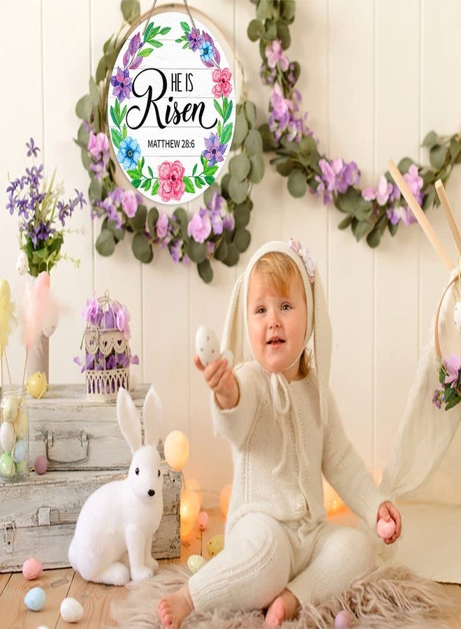 FLYAB He is Risen Decor Sign Wreath for Front Door 11.5" Religious Easter Door Decorations Farmhouse He is Risen Christian Easter Hanger Sign for Home Front Door Wall Spring Decorations - Image 5
