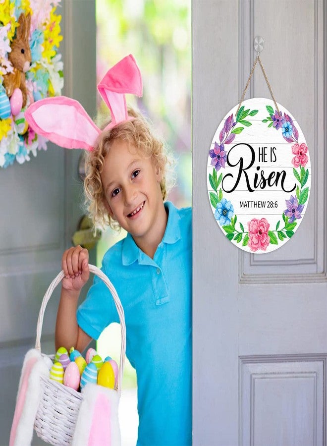 FLYAB He is Risen Decor Sign Wreath for Front Door 11.5" Religious Easter Door Decorations Farmhouse He is Risen Christian Easter Hanger Sign for Home Front Door Wall Spring Decorations - Image 4