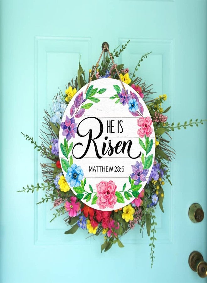 FLYAB He is Risen Decor Sign Wreath for Front Door 11.5" Religious Easter Door Decorations Farmhouse He is Risen Christian Easter Hanger Sign for Home Front Door Wall Spring Decorations - Image 2
