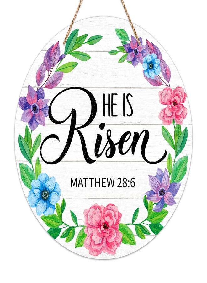 FLYAB He is Risen Decor Sign Wreath for Front Door 11.5" Religious Easter Door Decorations Farmhouse He is Risen Christian Easter Hanger Sign for Home Front Door Wall Spring Decorations - Image 1