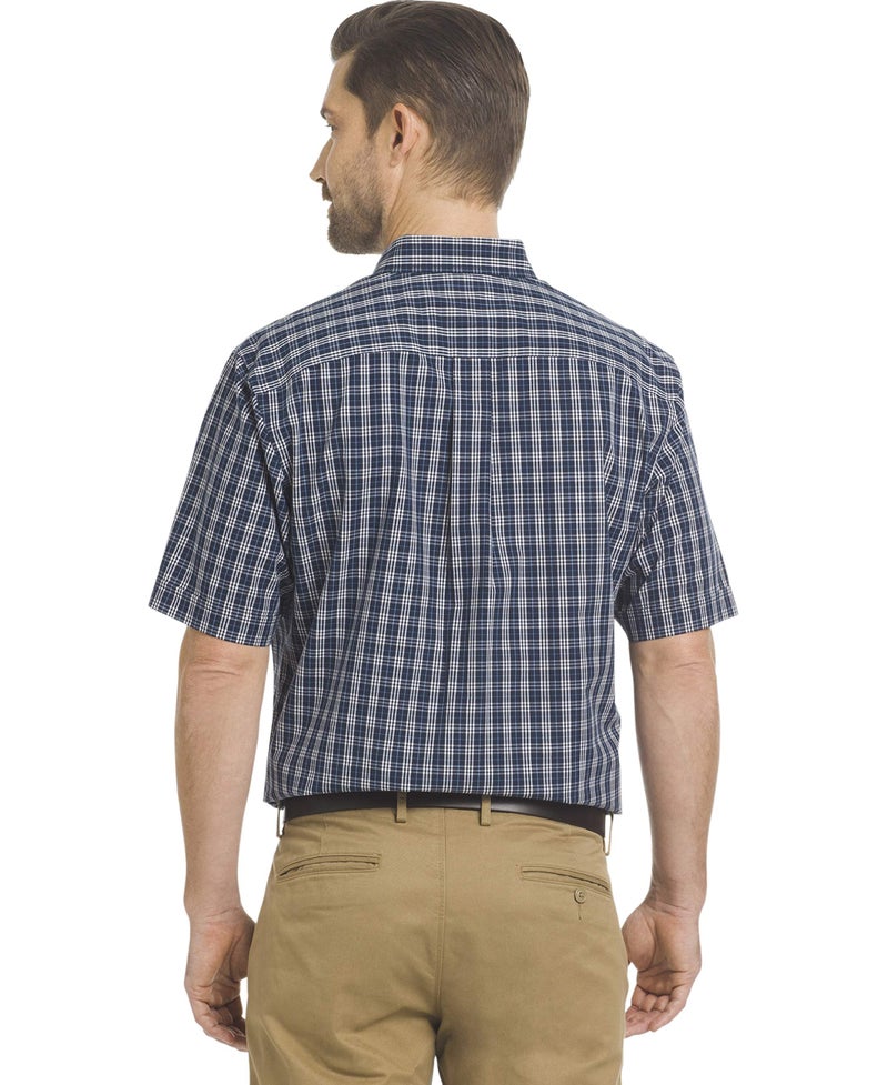 ARROW USA 1851 Men's Hamilton Poplins Short Sleeve Button Down Plaid Shirt, Navy Blazer 1, Large - Image 2