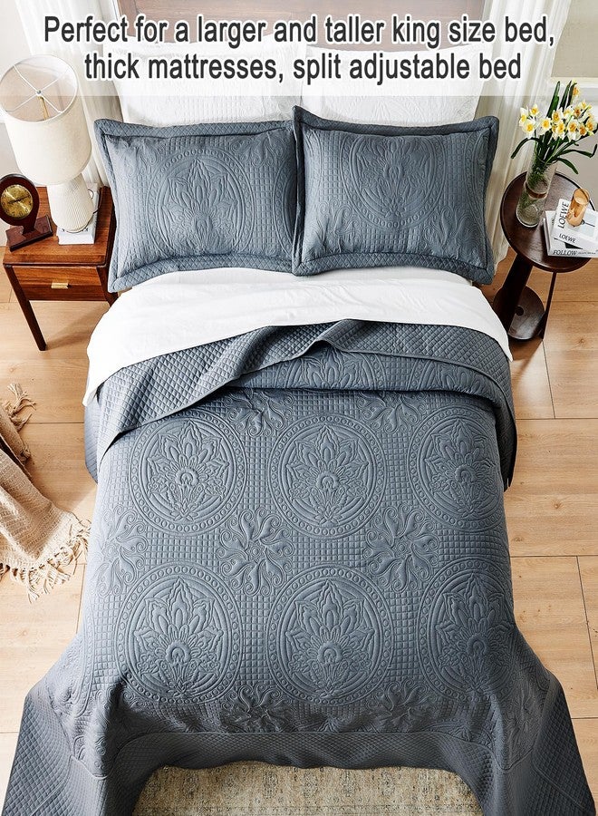 Qucover Oversized King Quilt 120x120, 3 Piece California King Size Bedspread, Soft Microfiber Lightweight Coverlet, Ultrasonic Quilting Vintage Pattern, Dark Grey - Image 3