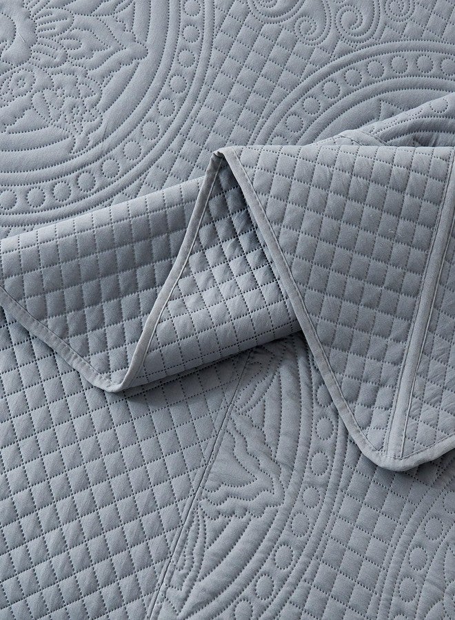 Qucover Oversized King Quilt 120x120, 3 Piece California King Size Bedspread, Soft Microfiber Lightweight Coverlet, Ultrasonic Quilting Vintage Pattern, Dark Grey - Image 5