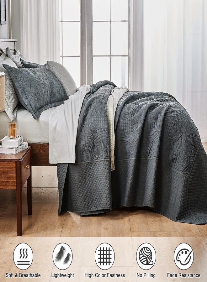 Qucover Oversized King Quilt 120x120, 3 Piece California King Size Bedspread, Soft Microfiber Lightweight Coverlet, Ultrasonic Quilting Vintage Pattern, Dark Grey - Image 4