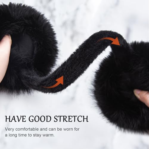 WATAME Earmuffs for Women Girls Faux Fur Fuzzy Headband Foldable Ear Covers Cold Weather Accessory (Black) - Image 4