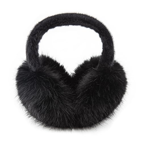 WATAME Earmuffs for Women Girls Faux Fur Fuzzy Headband Foldable Ear Covers Cold Weather Accessory (Black) - Image 1