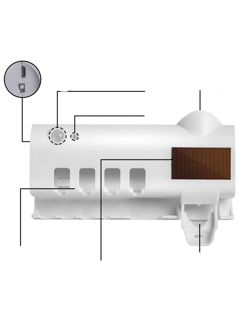 Generic - Bathroom Toothbrush Wall Mount Bracket with 4 Slots and 1 Automatic Toothpaste Dispenser, USB Rechargeable Solar Panel and Smart Sensor - Image 1