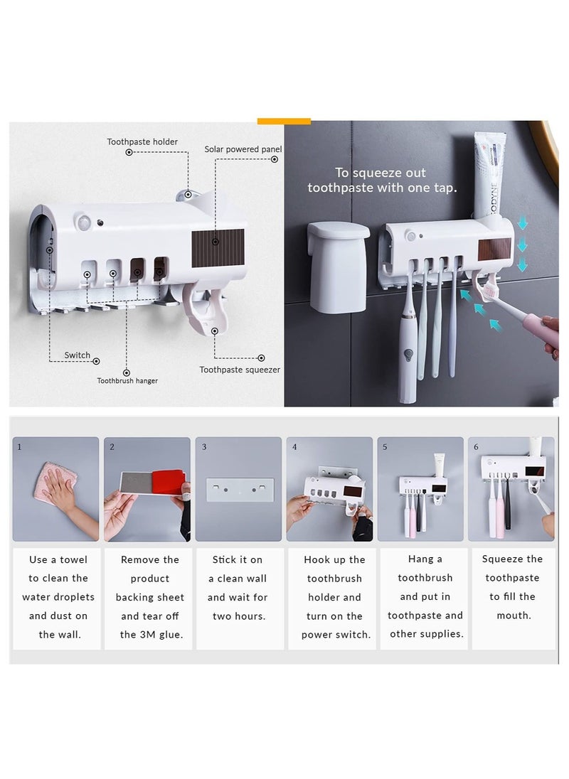 Generic - Bathroom Toothbrush Wall Mount Bracket with 4 Slots and 1 Automatic Toothpaste Dispenser, USB Rechargeable Solar Panel and Smart Sensor - Image 1