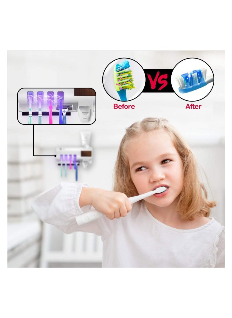 Generic - Bathroom Toothbrush Wall Mount Bracket with 4 Slots and 1 Automatic Toothpaste Dispenser, USB Rechargeable Solar Panel and Smart Sensor - Image 1