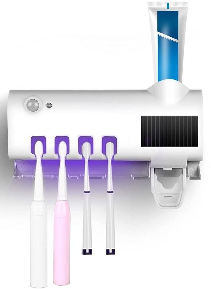 Generic - Bathroom Toothbrush Wall Mount Bracket with 4 Slots and 1 Automatic Toothpaste Dispenser, USB Rechargeable Solar Panel and Smart Sensor - Image 1