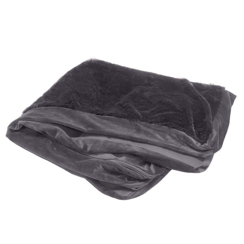 Furhaven Replacement Dog Bed Cover Plush Velvet L Shaped Chaise Machine Washable Platinum Gray Medium - Image 2