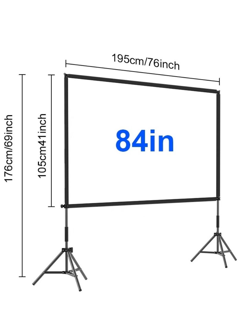 FlashHawk Projector Screen with Stand -84 inch 16:9 4K HD Portable Outdoor Indoor Projector Screen Rear Front Projection Screen Lightweight Movie Screen with Four-Legged Frame Carry Bag for Home Theater  - Image 2