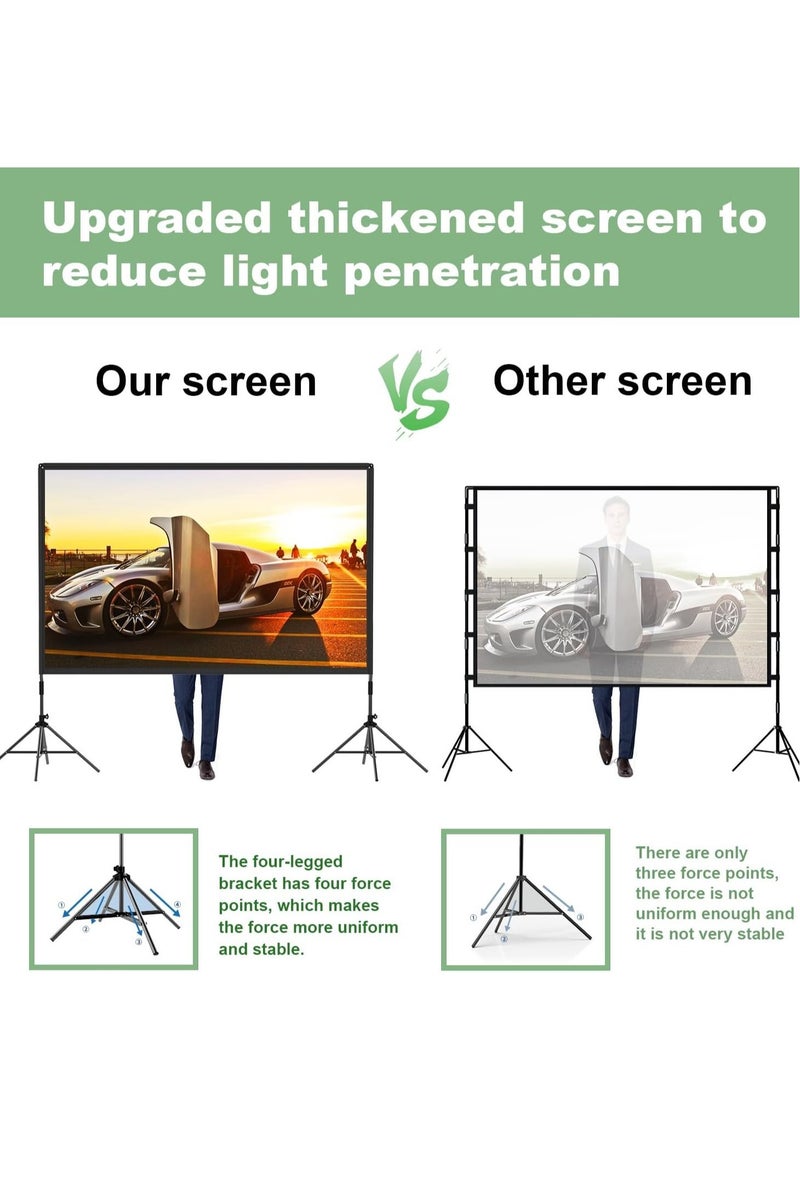 Flash Hawk Projector Screen with Stand -84 inch 16:9 4K HD Portable Outdoor Indoor Projector Screen Rear Front Projection Screen Lightweight Movie Screen with Four-Legged Frame Carry Bag for Home Theater  - Image 3