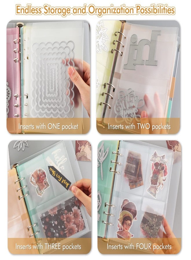 CYFUN DESIGN A5 6 Ring Binder Cover with 20 PCS Various Grids Pockets for Dies and Stamp Sotorage 6 Hole Planner Pages Refill Insert Die Storage Book Binder Page Protectors Pockets - Image 3