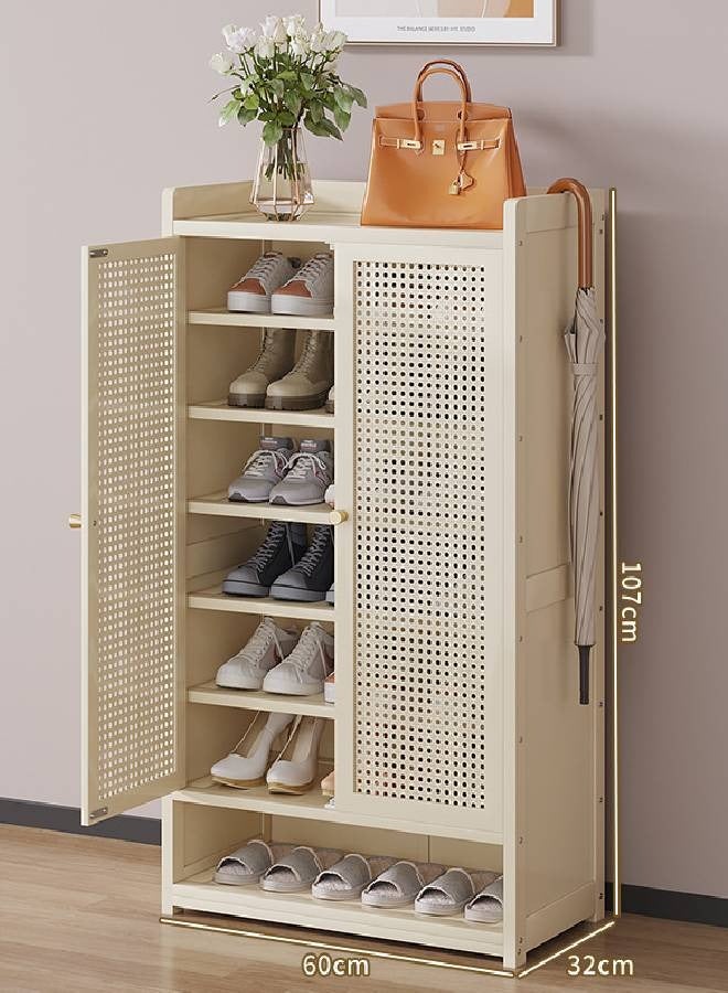 NKX Modern 7Tier Shoe Cabinet with Double Doors & Open Bottom Storage Beige 60x32x107cm - Image 1