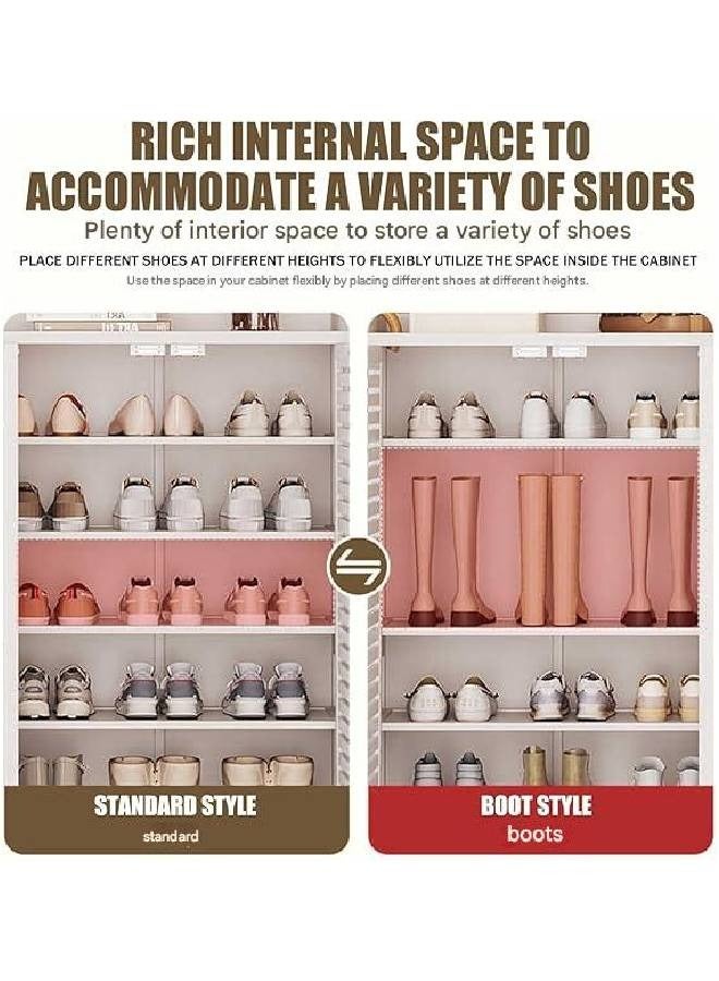 NKX Modern 7Tier Shoe Cabinet with Double Doors & Open Bottom Storage Beige 60x32x107cm - Image 5