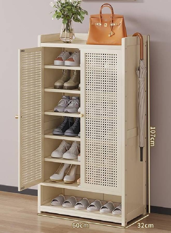 NKX Modern 7Tier Shoe Cabinet with Double Doors & Open Bottom Storage Beige 60x32x107cm - Image 2