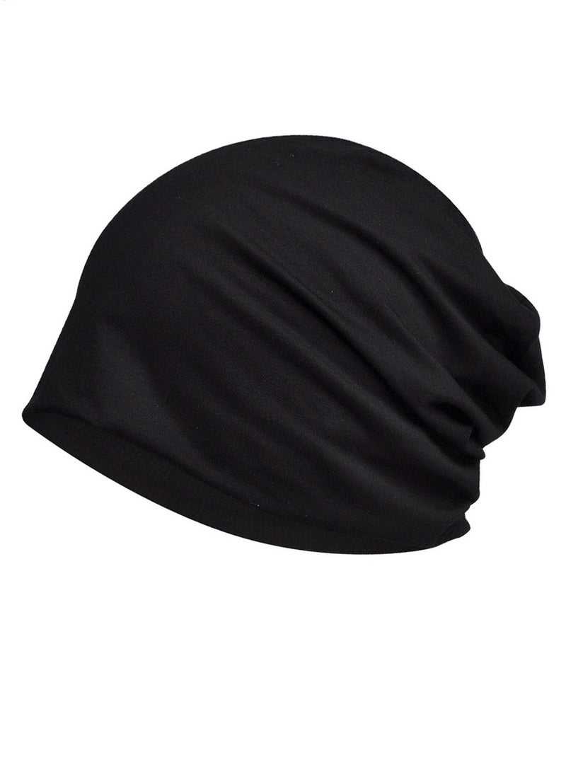 Loquat Infinity Scarf Headwear Cap Solid Color Beanie Hat Black 