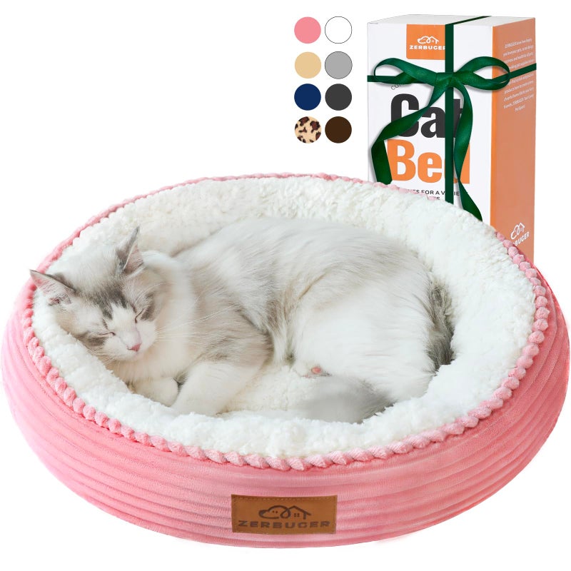 Zerbuger 20in Washable Cat Beds for Indoor Cats - Round Donut Pet Bed for Cats, Small Dogs, Puppy, Kitten - Anti-Slip Bottom, Calming Bed Gift - Pink - Image 1