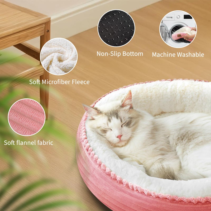 Zerbuger 20in Washable Cat Beds for Indoor Cats - Round Donut Pet Bed for Cats, Small Dogs, Puppy, Kitten - Anti-Slip Bottom, Calming Bed Gift - Pink - Image 5