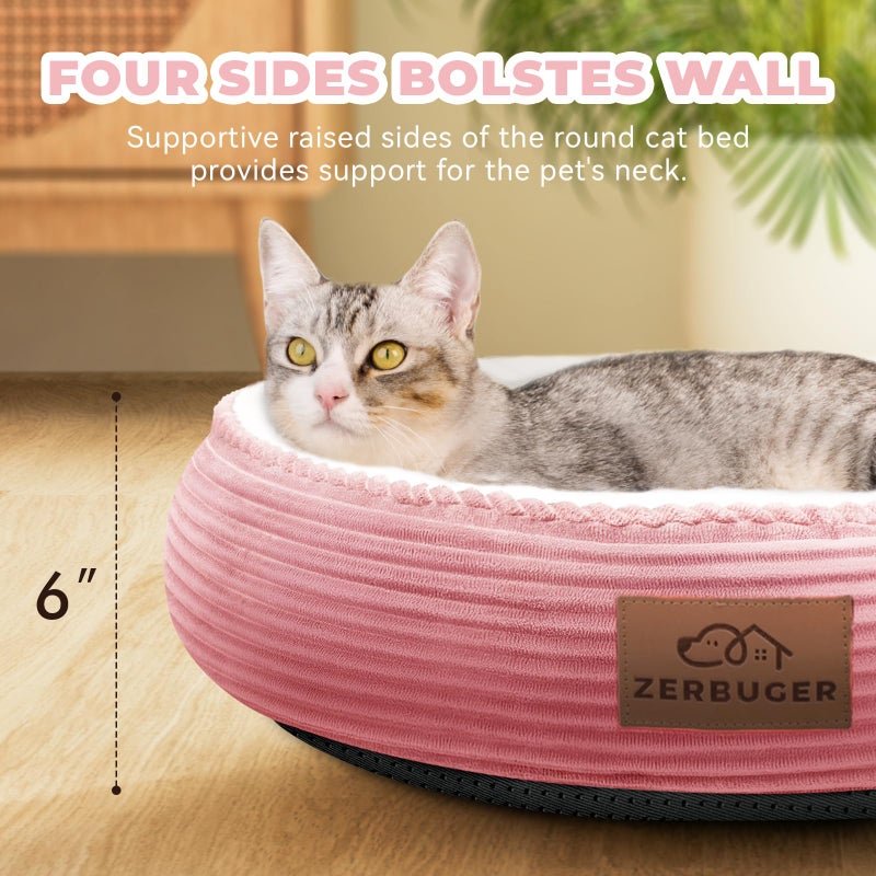 Zerbuger 20in Washable Cat Beds for Indoor Cats - Round Donut Pet Bed for Cats, Small Dogs, Puppy, Kitten - Anti-Slip Bottom, Calming Bed Gift - Pink - Image 4