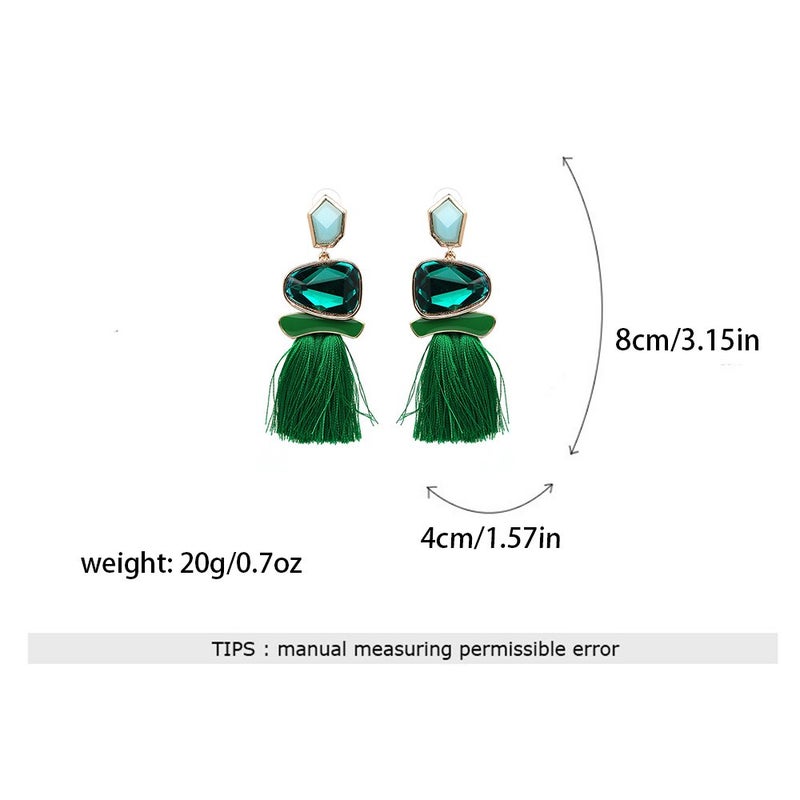 FIFATA Vintage Drop Dangle Earrings Boho Statement National Style Tassel Earring Rhinestone Rectangle Long Earrings for Women - Image 4