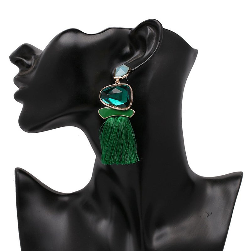FIFATA Vintage Drop Dangle Earrings Boho Statement National Style Tassel Earring Rhinestone Rectangle Long Earrings for Women - Image 5