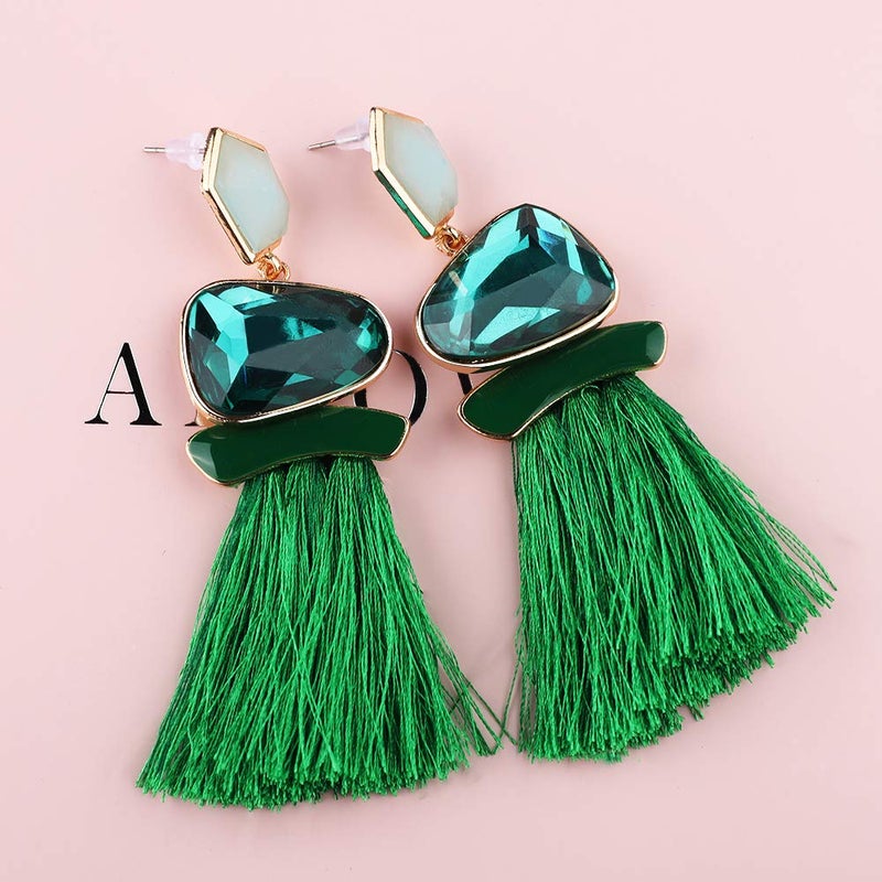 FIFATA Vintage Drop Dangle Earrings Boho Statement National Style Tassel Earring Rhinestone Rectangle Long Earrings for Women - Image 3