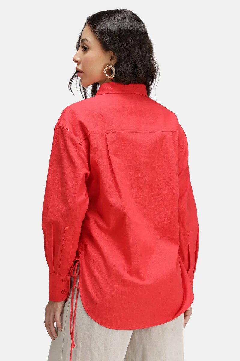 Virgio  Solid Linen Longline Pocket Shirt for Women for Women | Best Price UAE