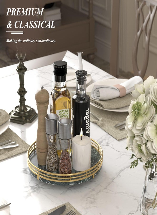 AMH Green Marble Lazy Susan Turntable for Table Top - 10” Round Marble Tray Organizer for Dining Table, Kitchen Countertop & Bar, Luxury Stone Serving Tray with Gold Frame - Image 2