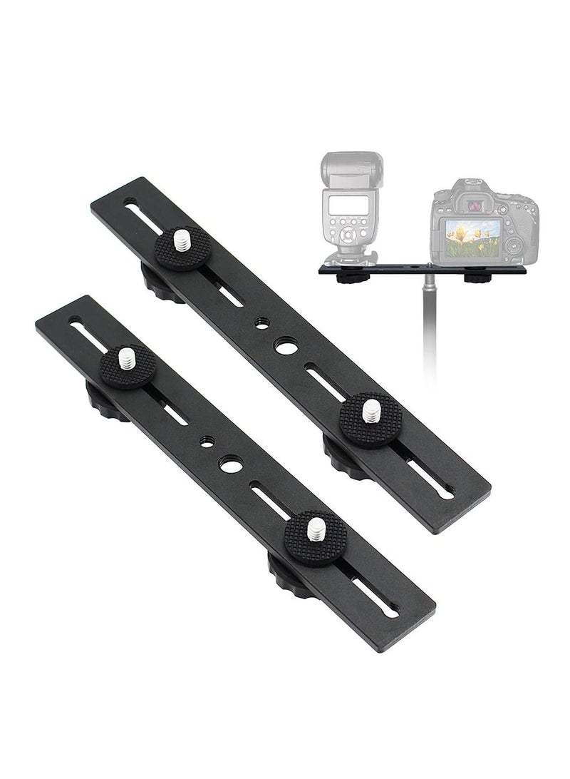 KASTWAVE Dual Speedlite Tripod Mount, Dual Speedlite Tripod Mount Bracket 1/4" Dual Camera Mount Flash Extension Bar 8" Dual Tripod Bracket for Camera LED Video Light DSLR Camera Flash Light (2 Pack)  - Image 1