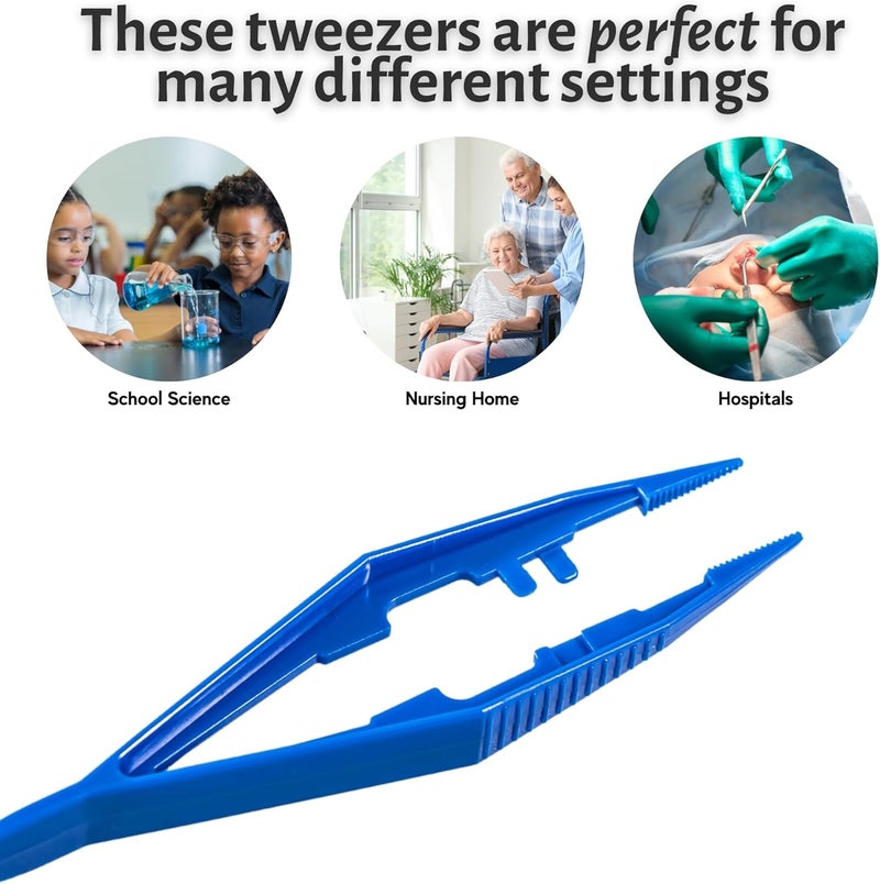 Vakly Plastic Forceps Tweezers Blue Disposable First Aid Pickup Grabbers with Finger Ridges, Serrated Tips and narrow points for Medical, Crafts, Lab and School Science Class… (30) - Image 4