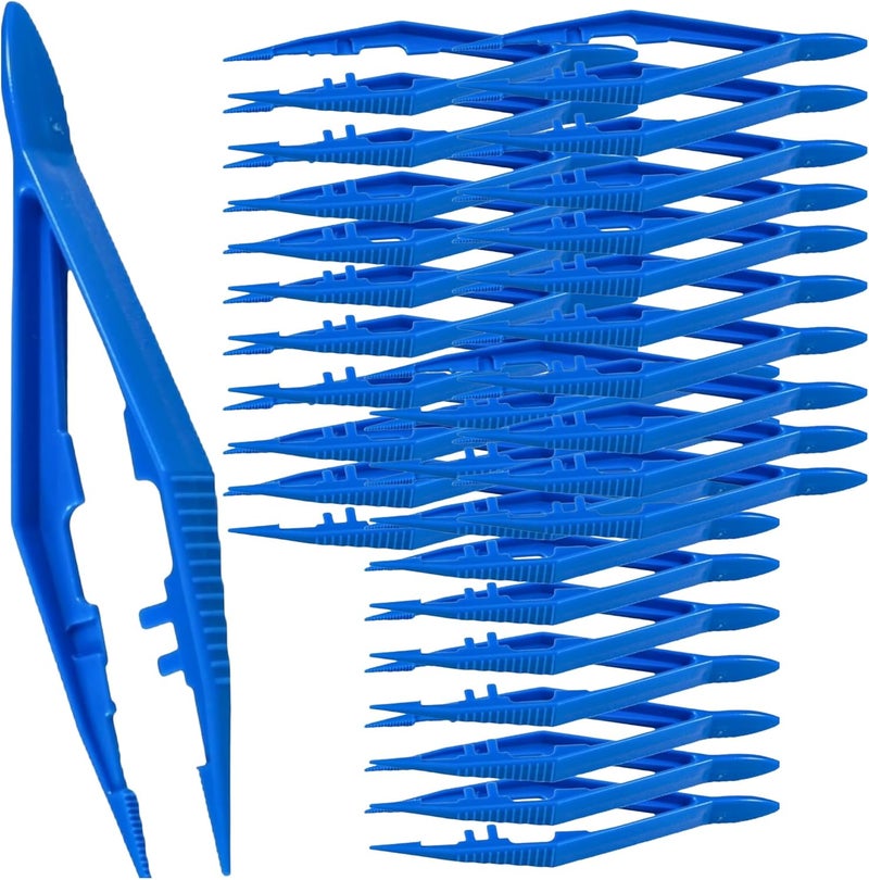 Vakly Plastic Forceps Tweezers Blue Disposable First Aid Pickup Grabbers with Finger Ridges, Serrated Tips and narrow points for Medical, Crafts, Lab and School Science Class… (30) - Image 1