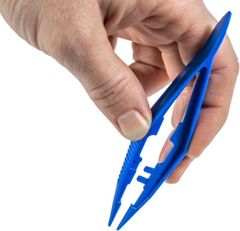 Vakly Plastic Forceps Tweezers Blue Disposable First Aid Pickup Grabbers with Finger Ridges, Serrated Tips and narrow points for Medical, Crafts, Lab and School Science Class… (30) - Image 3