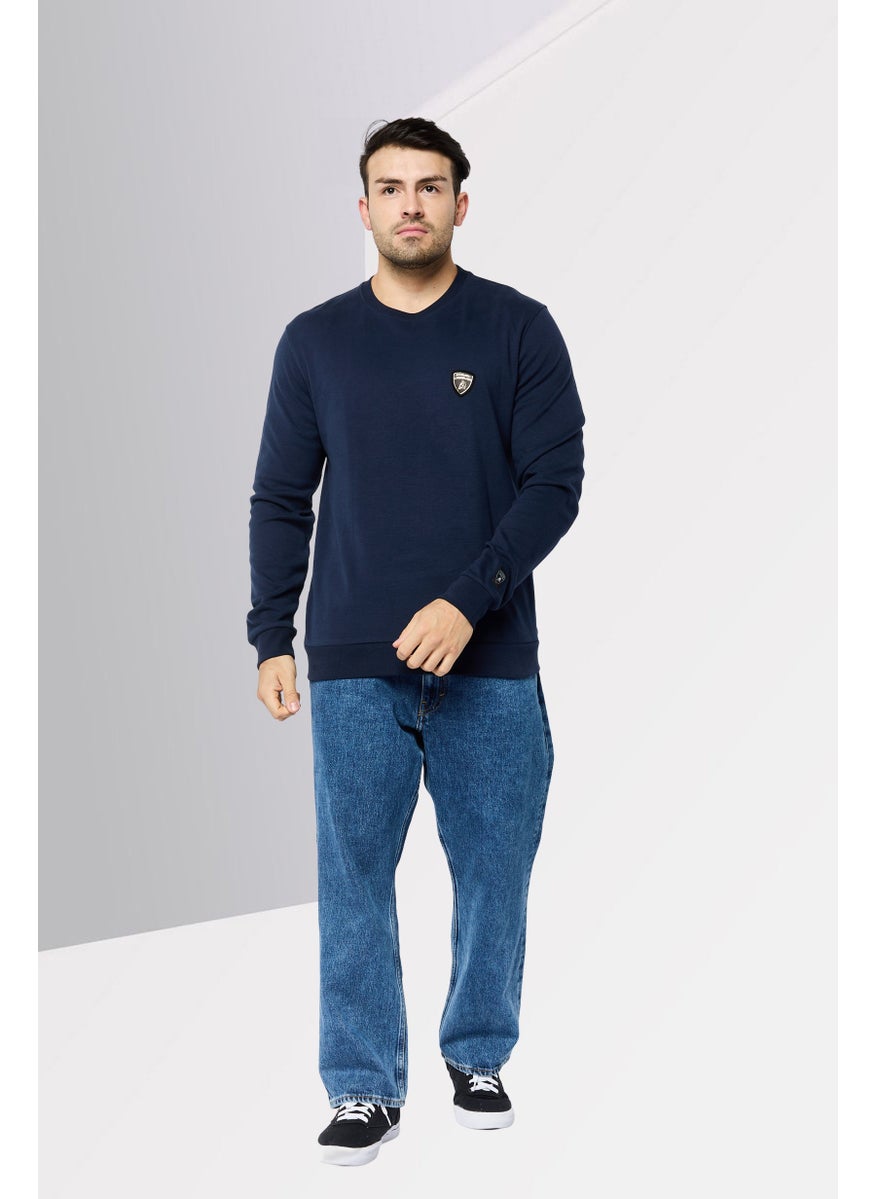 LAMBORGHINI Men Crew Neck Brand Logo Long Sleeves Sweatshirt, Navy  - Image 4