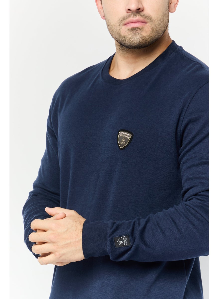 LAMBORGHINI Men Crew Neck Brand Logo Long Sleeves Sweatshirt, Navy  - Image 2