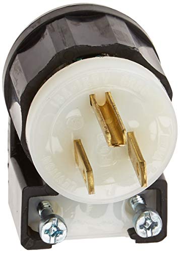Leviton 15 Amp, 125 Volt, Angle Plug, Straight Blade, Industrial Grade, Grounding, 5266-CA, Black-White - Image 1