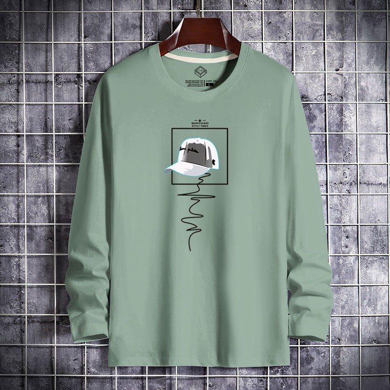 New Men's Long-Sleeved T-Shirt Printed Round Neck Slim-Fit Korean Base Shirt Young and Middle-aged Thin Autumn Fashionable Autumn T-Shirt - Image 1