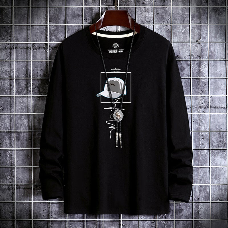 New Men's Long-Sleeved T-Shirt Printed Round Neck Slim-Fit Korean Base Shirt Young and Middle-aged Thin Autumn Fashionable Autumn T-Shirt - Image 3