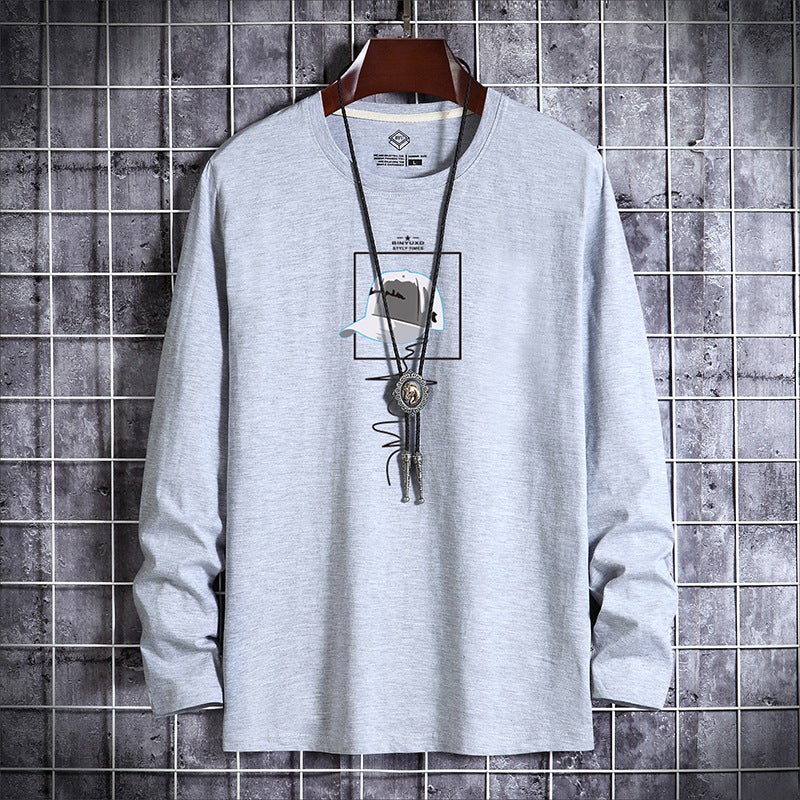 New Men's Long-Sleeved T-Shirt Printed Round Neck Slim-Fit Korean Base Shirt Young and Middle-aged Thin Autumn Fashionable Autumn T-Shirt - Image 4