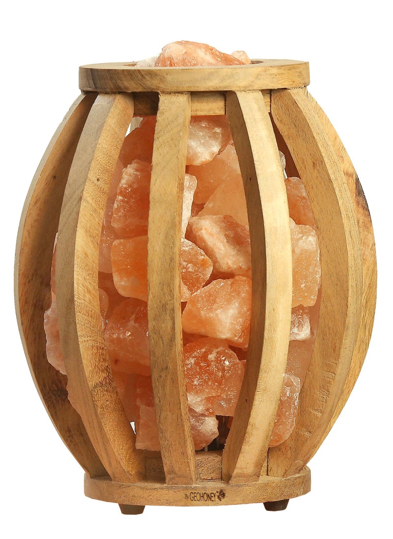 GEOHONEY - Geohoney - Himalayan Salt Lamp in Wooden Basket - Image 1