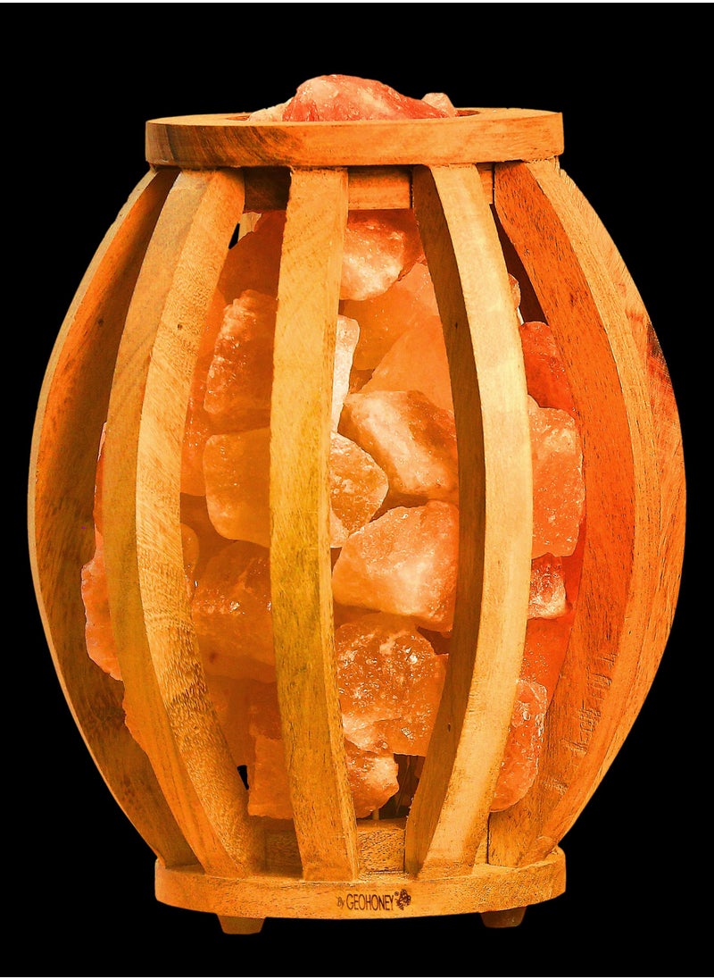 GEOHONEY - Geohoney - Himalayan Salt Lamp in Wooden Basket - Image 1