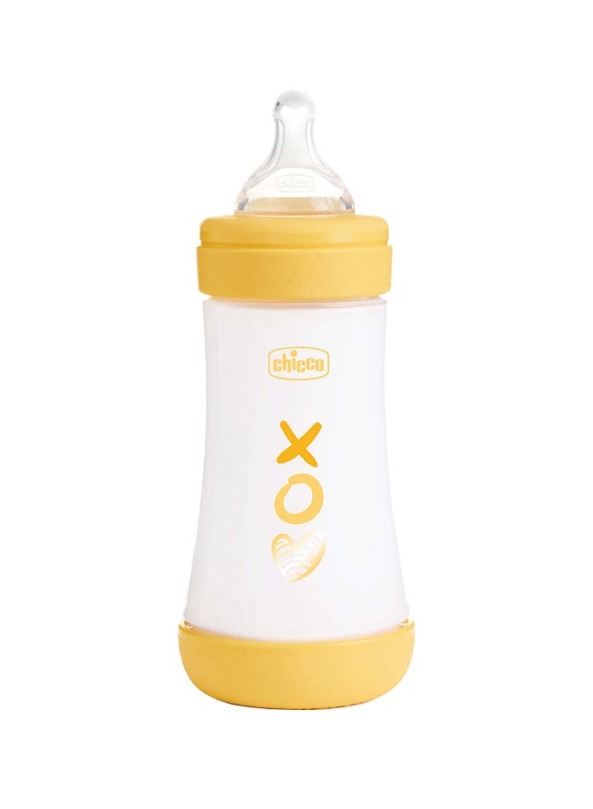 Chicco Perfect 5 Feeding Bottle 240ml Medium Flow 2m+ Silicone, Yellow - Image 1