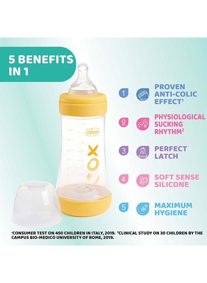 Chicco Perfect 5 Feeding Bottle 240ml Medium Flow 2m+ Silicone, Yellow - Image 3