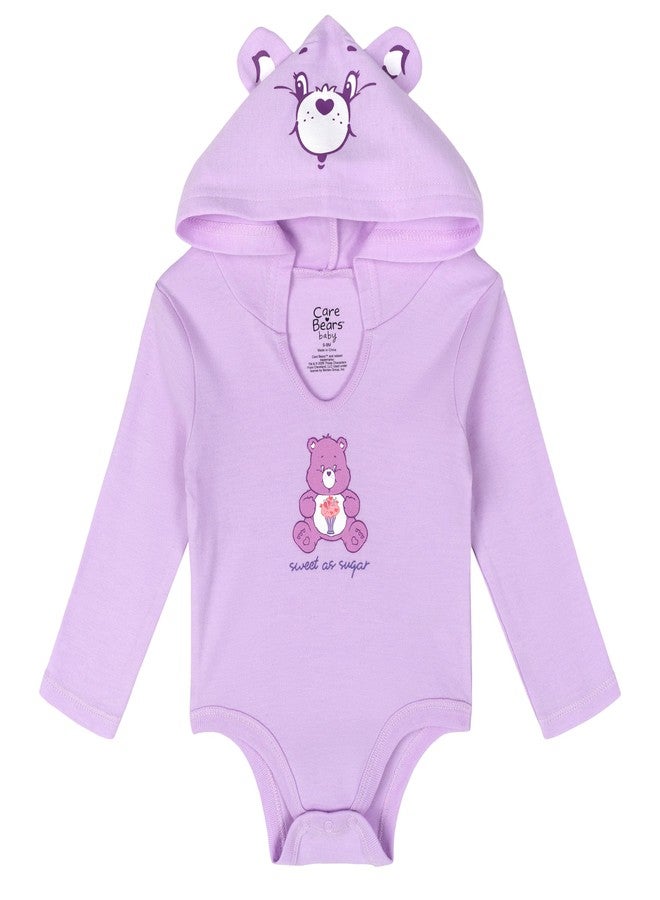 Care Bears Newborn Baby Girls 3 Pack Hooded Cosplay Bodysuits Pink/Yellow/Purple 0-3 Months - Image 3