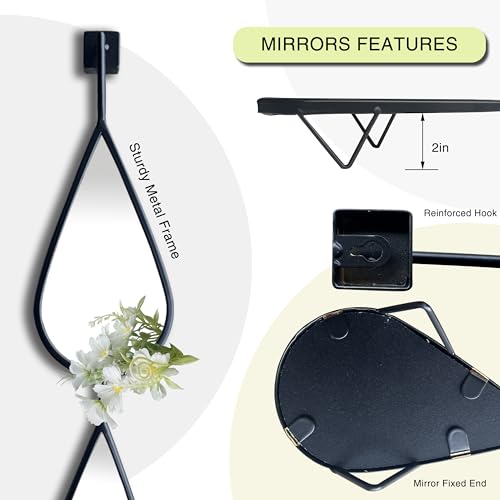 BAODANFU Wall Mirrors Decorative Black Metal Frame Tear Drop Mirrors for Wall of Entryway, Dining Living Room, Bedroom, Over Fireplace, Mantle Wall Decor(Black, 5-Pack) - Image 3