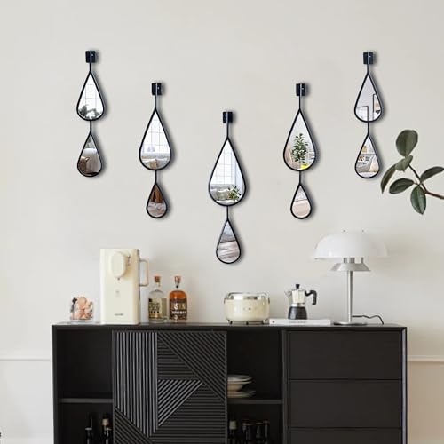 BAODANFU Wall Mirrors Decorative Black Metal Frame Tear Drop Mirrors for Wall of Entryway, Dining Living Room, Bedroom, Over Fireplace, Mantle Wall Decor(Black, 5-Pack) - Image 1