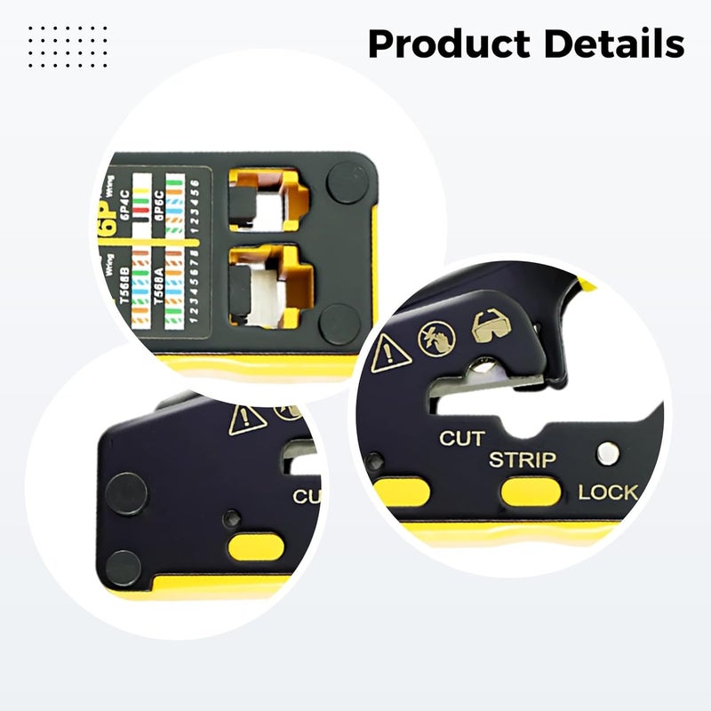 أداة ضغط RJ45، تصميم يسمح بالمرور عبر موصلات Cat5/6، طول 5.3 بوصة، مفتاح رافعة مزود بعجلة نجمية قابلة للتعديل - Image 5