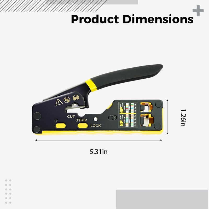 أداة ضغط RJ45، تصميم يسمح بالمرور عبر موصلات Cat5/6، طول 5.3 بوصة، مفتاح رافعة مزود بعجلة نجمية قابلة للتعديل - Image 2